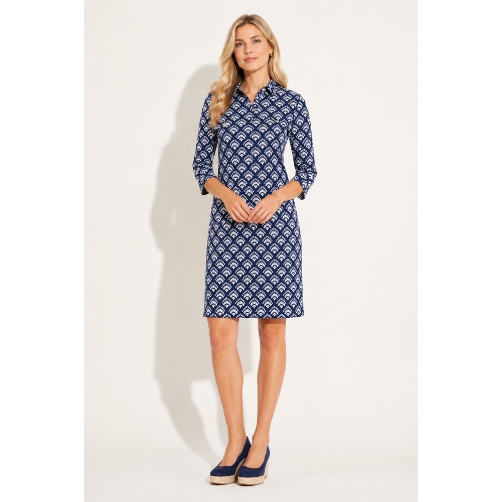 Vineyard Vines Womens Navy Geometric Fan‎ Performance Shift Dress Size M